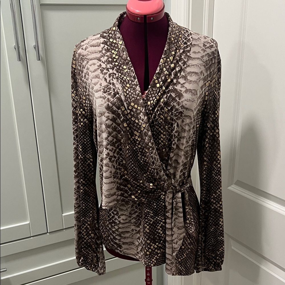 JOSEPH RIBKOFF Snake Print Wrap Tunic Blouse | Flowy | Stretch